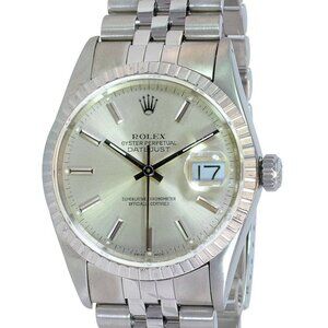 ROLEX DATEJUST SILVER INDEX DIAL STEEL ENGINE TURNED JUBILEE WATCH 36 MM 16030